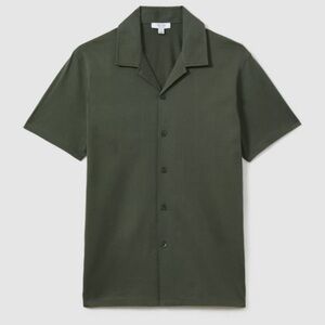 Reiss Caspa Mercerised Cotton Cuban Collar Shirt - size small